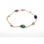 Multi gemstone and 9ct rose gold bracelet