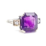 Art Deco amethyst and diamond set ring