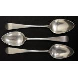 Three George III Scottish silver dessert spoons