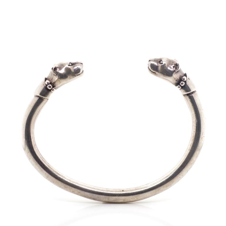 EIIR sterling silver leopard head cuff bangle