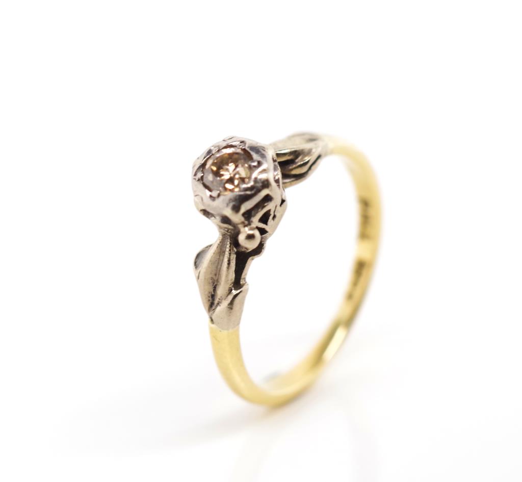 Antique cognac diamond and 18ct yellow gold ring - Image 2 of 4