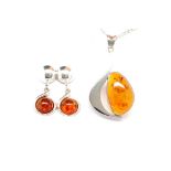 Baltic amber pendant and hanging earrings