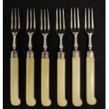 Set six vintage bone handle cake forks