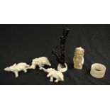 Three Oriental carved ivory elephant figures