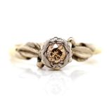 Antique cognac diamond and 18ct yellow gold ring