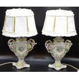 Pair Capodimonte decorative ceramic table lamp