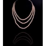 Rose' colour Akoya pearl opera length necklace