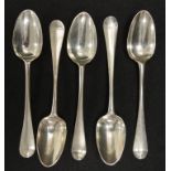 Set five George III silver teaspoons