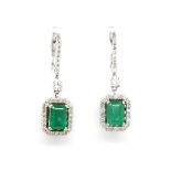 Emerald and diamond set 14ct white gold earrings