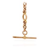 Antique 9ct rose gold t-bar and drop chain
