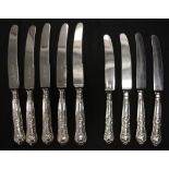 Nine sterling silver "Kings pattern" knives
