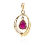 Ruby & diamond set 14ct yellow gold pendant