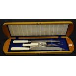 Vintage wood cased three piece carving set