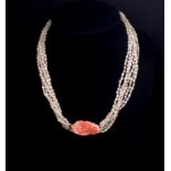 Coral and rice pearl multi stand necklace