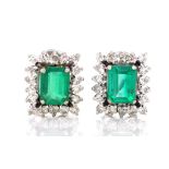 Vintage pair of emerald & diamond earrings