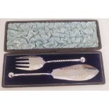 Victorian boxed silver plate fish servers
