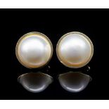 Heavy Mabe pearl and 18ct yellow gold earrings