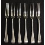 Set six English silver plate cake forks