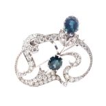 Sapphire and diamond set 18ct white gold brooch