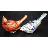 Two Royal Crown Derby bird paperweights