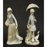 Lladro girl with umbrella and ducks at her feet