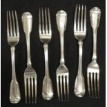 George III set of six sterling silver table forks