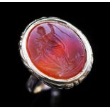 Carnelian intaglio and gold ring,