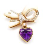 Amethyst and diamond set yellow gold brooch