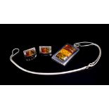 Tri colour Baltic amber pendant and earring set