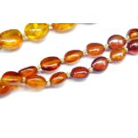 Two vintage cognac amber beaded necklace