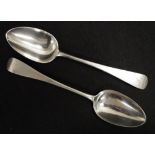 Pair Scottish Victorian silver soup spoons