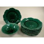 Eleven Wedgwood green cabbage leaf majolica plates