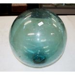 Large vintage blue glass buoy