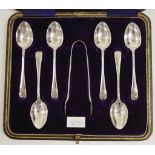 Cased set of sterling silver coffee spoons