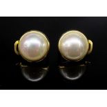 Pearl and 9ct yellow gold stud ear clips