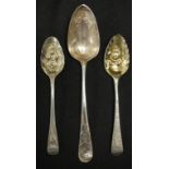 Three Georgian decorated sterling silver spoons