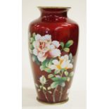 Japanese Gin-Bari floral blood red cloisonne vase