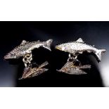 Sterling silver "Fish & Fly" chain link cufflinks