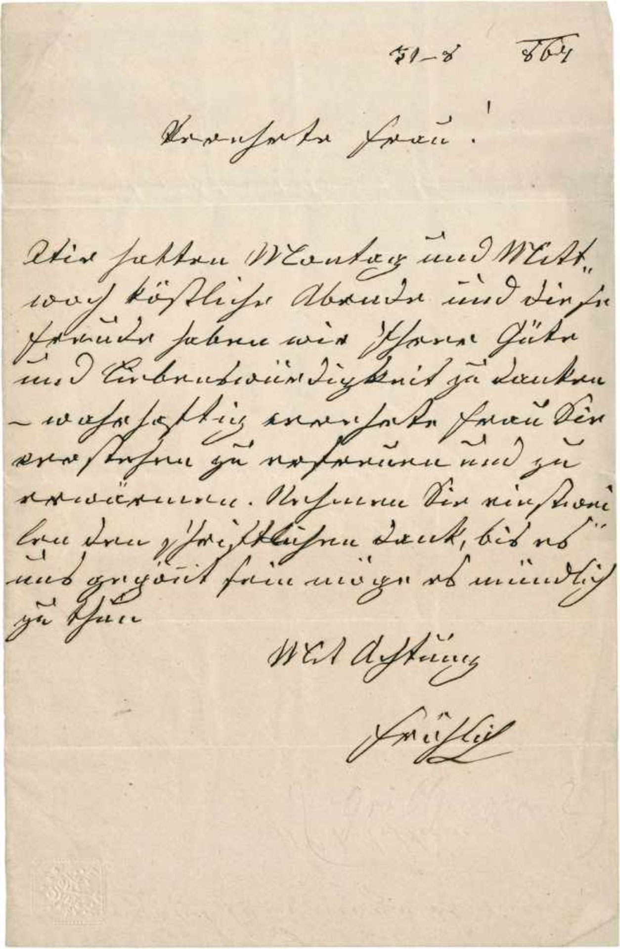 Fröhlich, Katharina: Brief 1864<