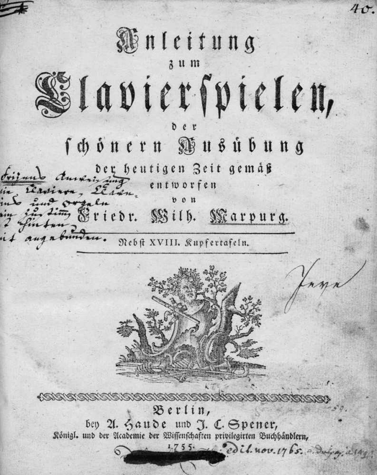 Marpurg, Friedrich Wilhelm: Anleitung zum Clavierspielen