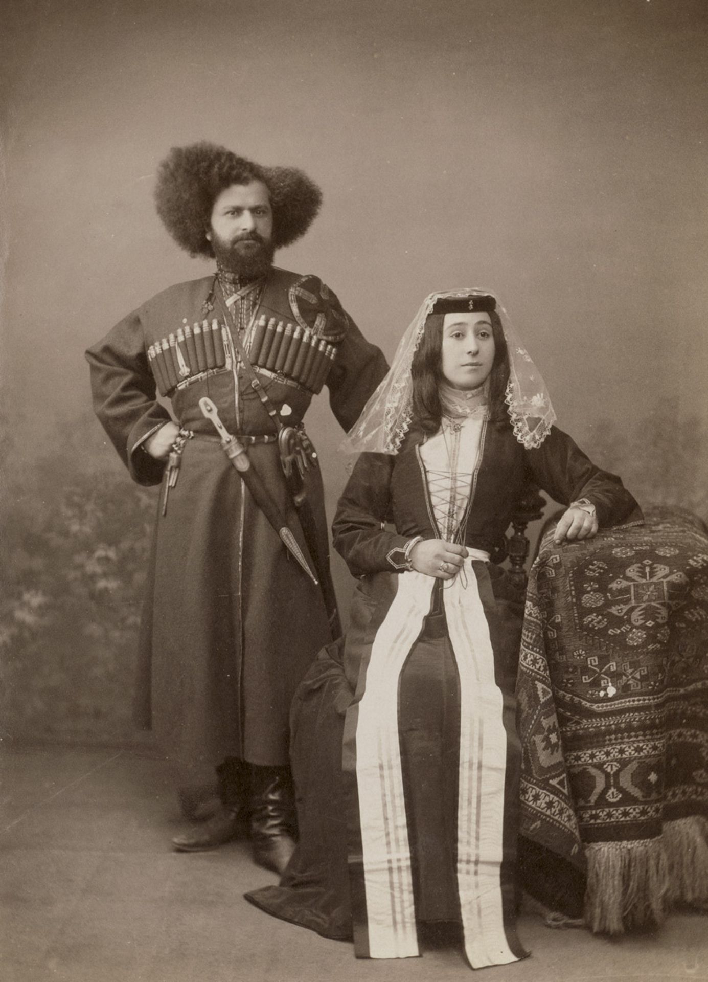 Ermakov, Dimitri N.: Studio portrait of Duke Avaliani and his wife in national dressStudio