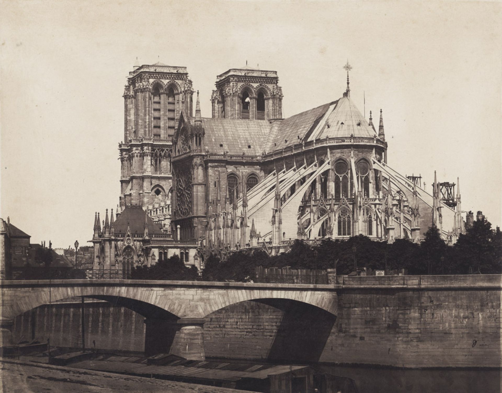 Bisson frères: Notre Dame, ParisNotre Dame, Paris. Circa 1856. Large-format salt print. 35,5 x 45 cm