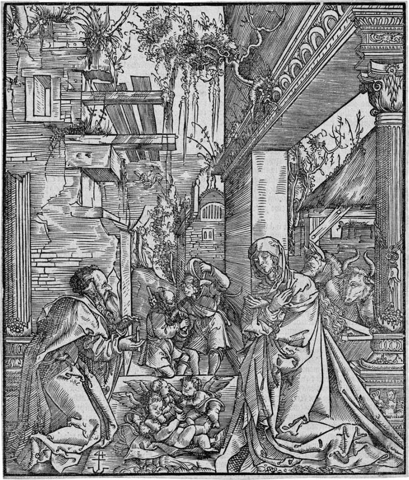 Springinklee, Hans: Die Geburt ChristiDie Geburt Christi. Holzschnitt. 20,7 x 17,6 cm. (1519). B.