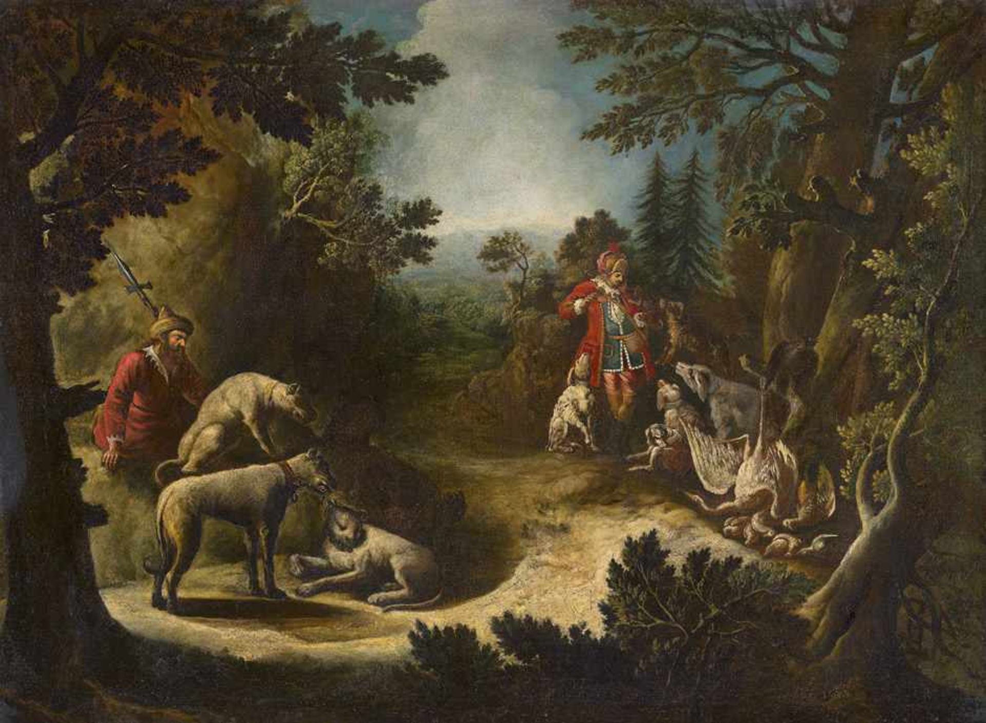 Ridinger, Johann Elias - Umkreis: JagdszeneUmkreis. Jagdszene.Öl auf Leinwand. 98,5 x 135,2 cm.Wir