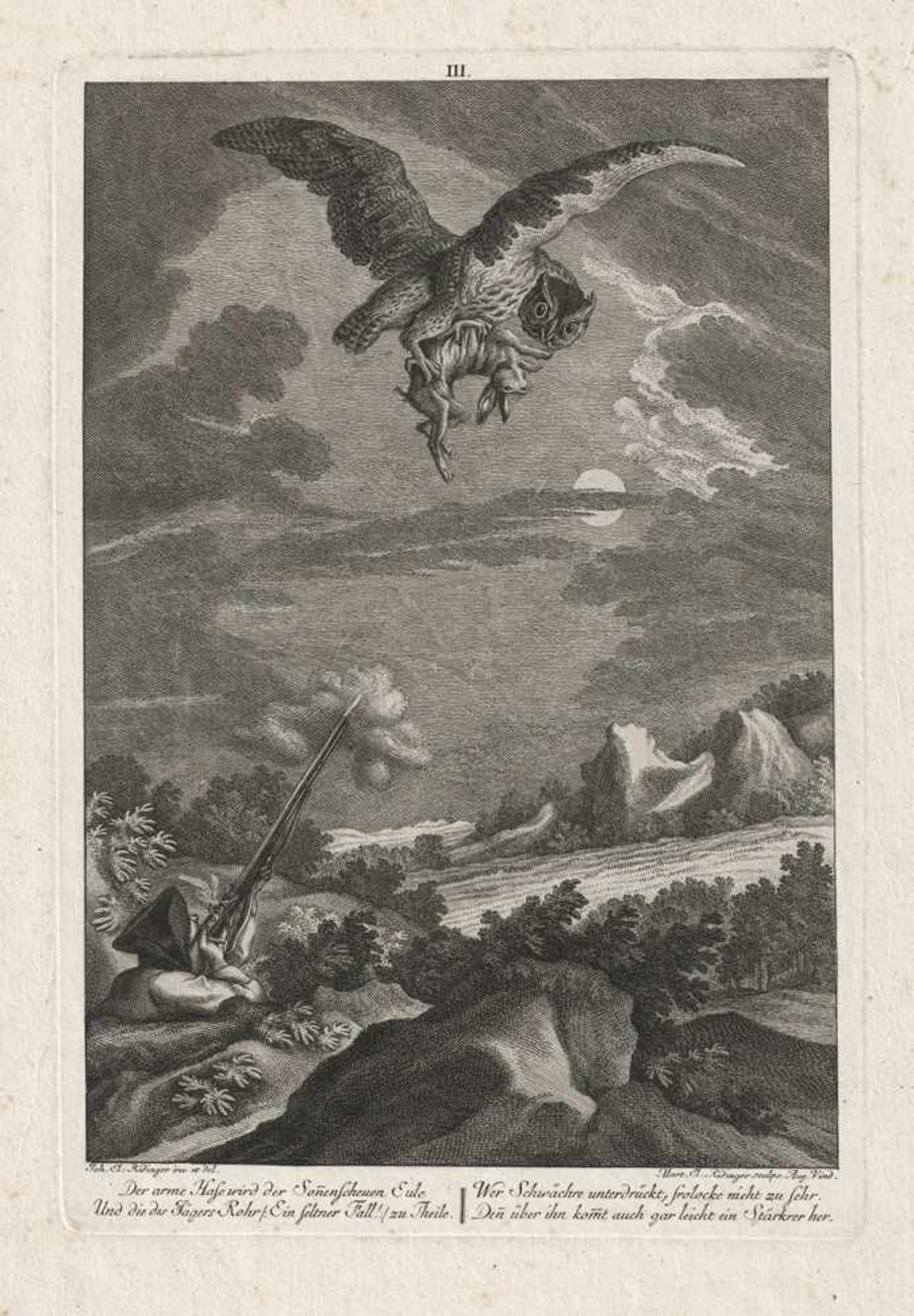 Ridinger, Johann Elias: Bei Heydenheim 1739.Bei Heydenheim 1739. Kreidezeichnung. 35 x 23,4 cm.Die - Bild 2 aus 2