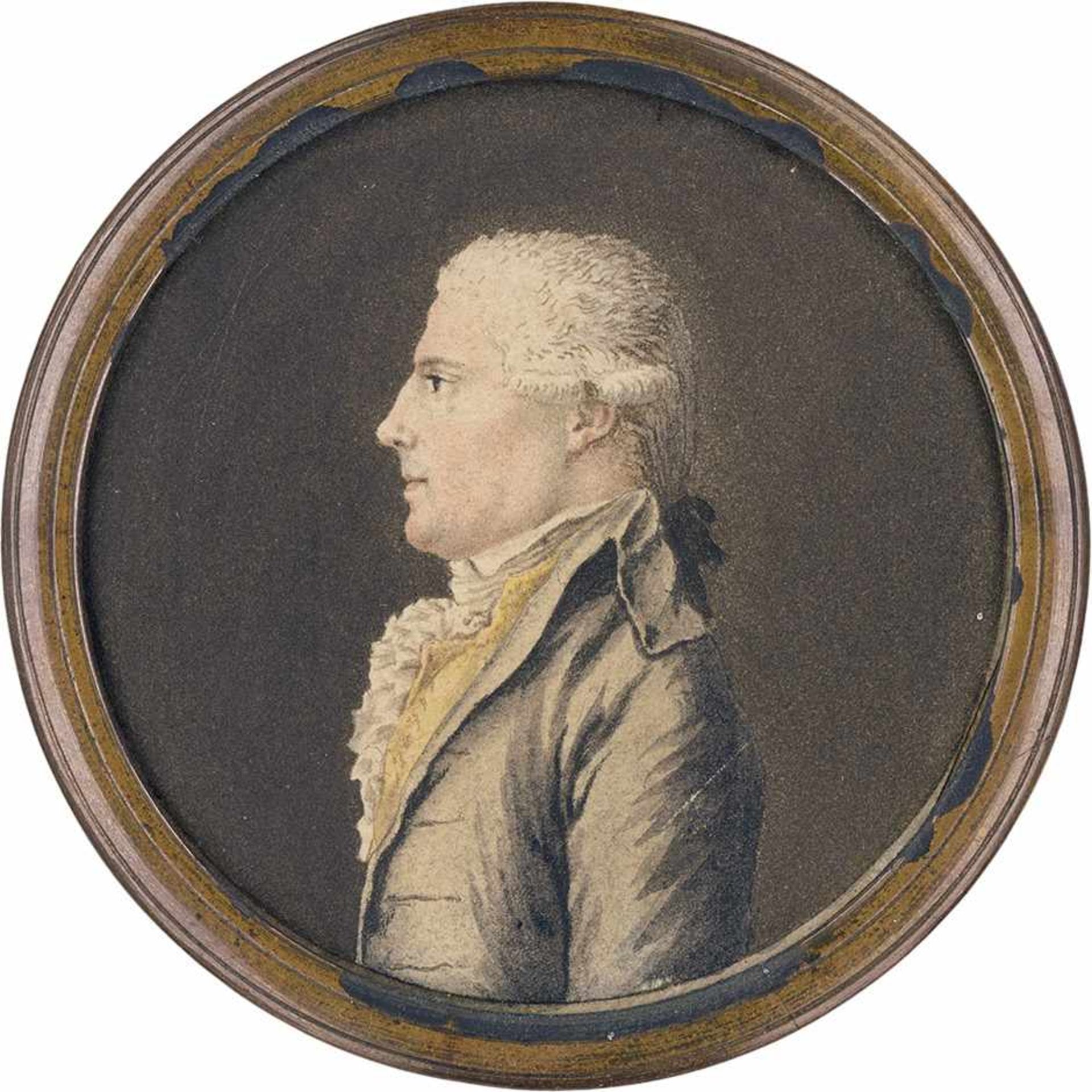 Französisch: um 1780/1790. Profilbildnis eines jungen Mannes nach links, in heller Jacke und
