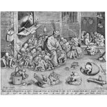 Bruegel d. Ä., Pieter - nach: Der Esel in der Schulenach. Der Esel in der Schule. Kupferstich von