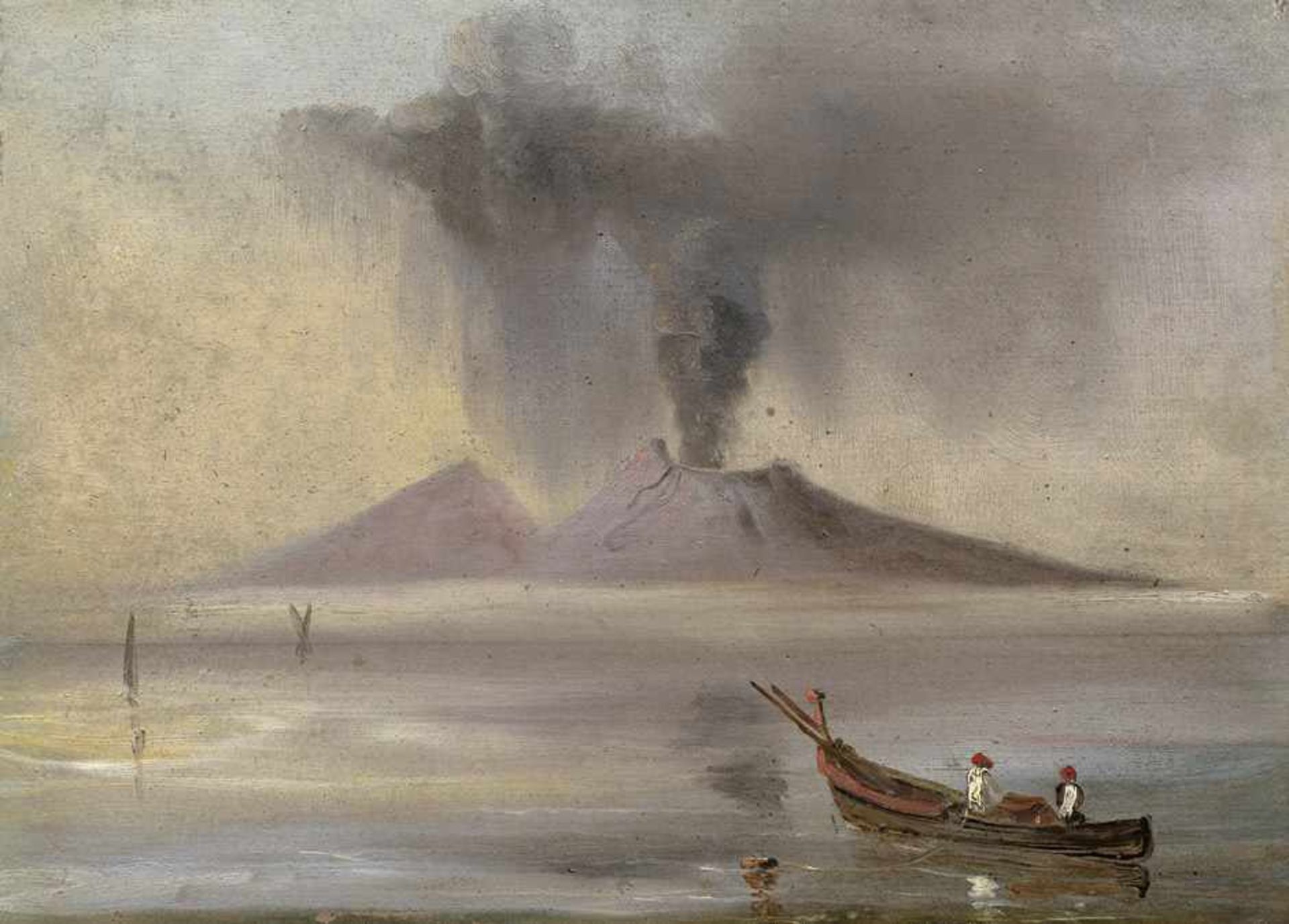 Mayer, Auguste-Étienne-François: Lavasee im Inneren des Vesuvkraters; Ascheregen über dem