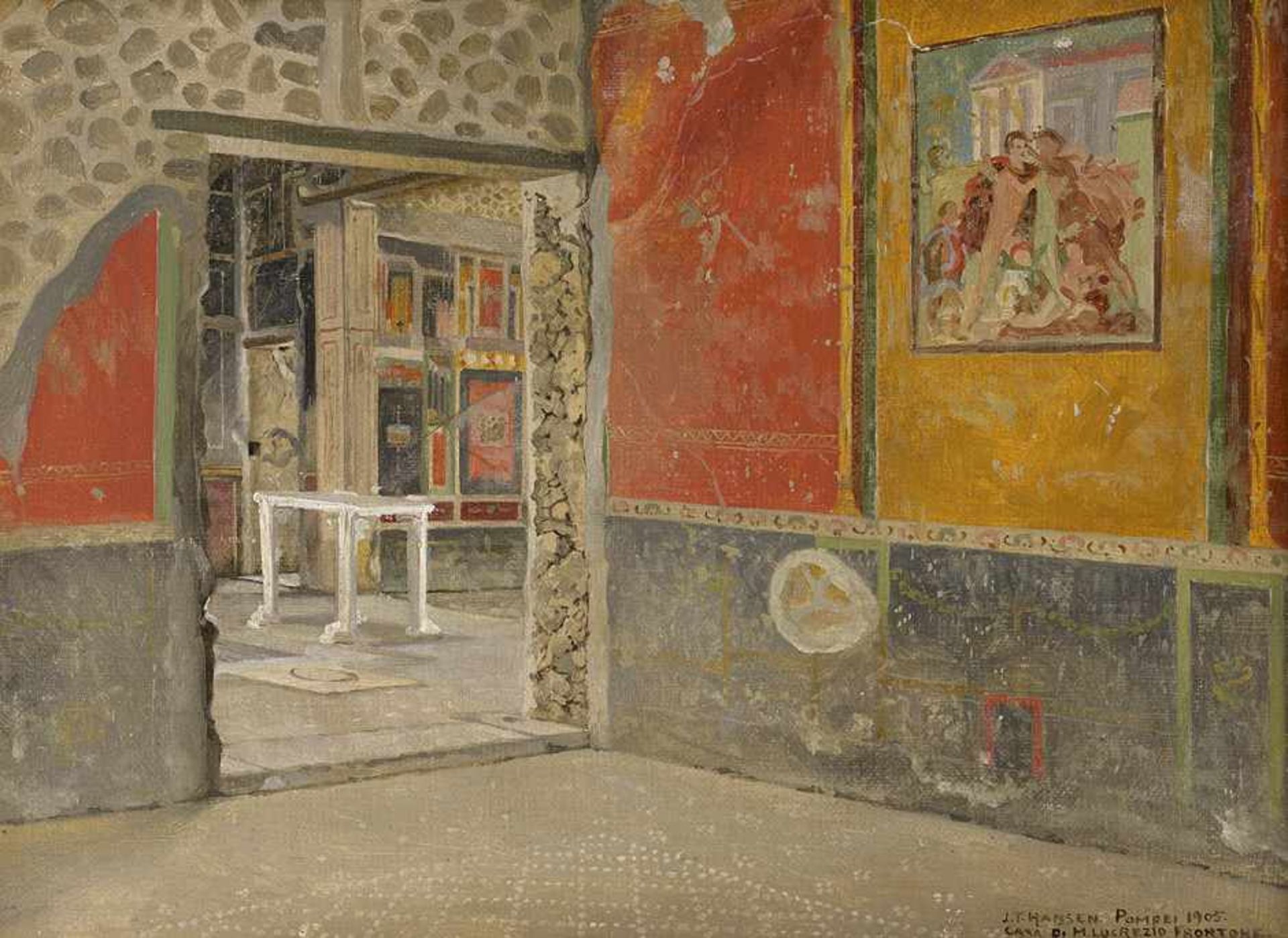 Hansen, Joseph Theodor: Innenansicht der Casa D.I. Lucrezio Frontone in PompejiInnenansicht der Casa