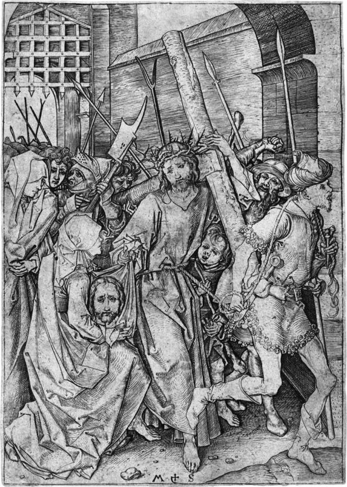 Schongauer, Martin: Die KreuztragungDie Kreuztragung. Kupferstich. 16,3 x 11,6 cm. B. VI, S. 126,